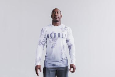 Nobull Dip-Dye Men's Long Sleeves White | Australia (TN7049)